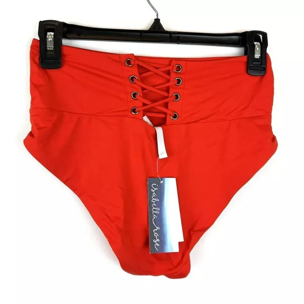 Isabella Rose Women’s Red High Rise Bikini Bottom Size M